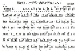 共产党毛主席恩比天高（《海港》马洪亮唱段、京胡伴奏谱）简谱