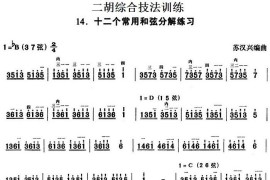 二胡综合技法训练：十二个常用和弦分解练习音乐简谱