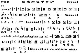 酒逢知己千杯少（《群英会》选段、琴谱）简谱