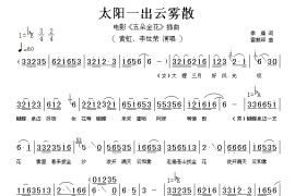 太阳一出云雾散（电影《五朵金花》插曲）简谱